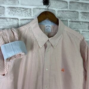 Brooks Brothers Light Orange Vertical Striped Flip Cuff Dress Shirt Mens 2XL
